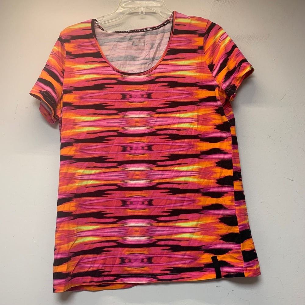 Lauren Ralph Lauren Active Tee Womens Large Multicolor Excellent Abstract Ikat